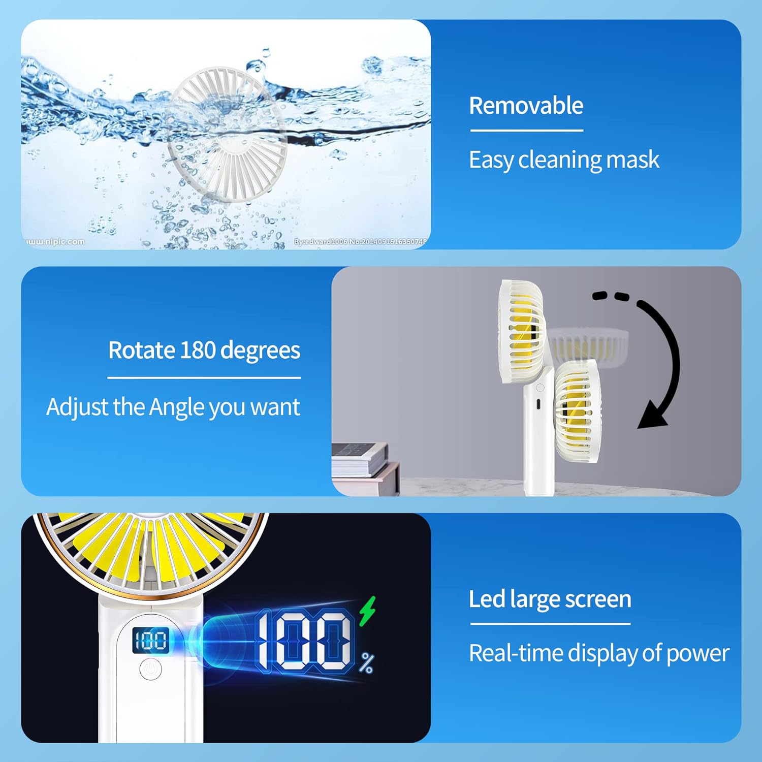 Peiyuu Portable Handheld Fan, Neck Fan, Mini Desk Fan, 4000mAh Long Battery Life, USB Can Charge Mobile Phones, Extremely Quiet, Safe and Reliable, 6-Speed Visual Adjustment(White)