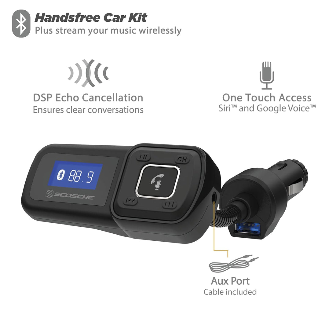SCOSCHE BTFM2A BTFREQ Universal Bluetooth Hands-Free Car Kit with Digital FM Transmitter and 10-Watt USB Car Charger