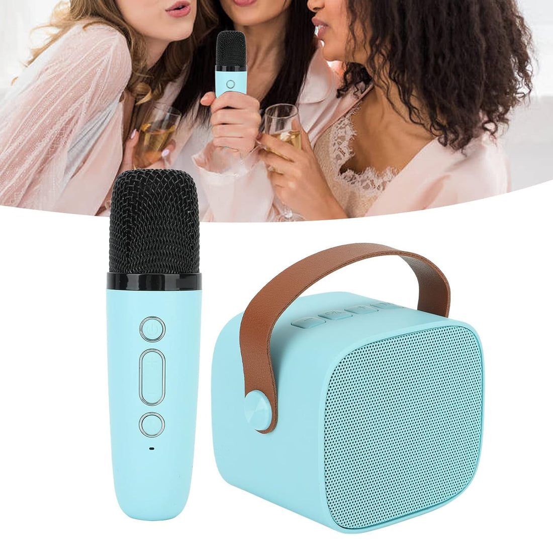 VINGVO Mini Karaoke Machine, HD Stereo Sound Kids Portable Bluetooth Speaker Machine Stable Transfer Instant Pairing with Wireless Microphone for Outdoor Parties (Blue)