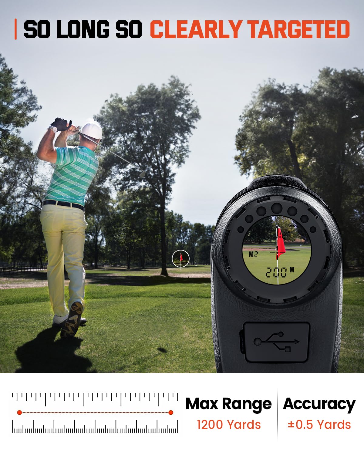 Bestsee Golf Rangefinder with Slope, 1200 Yards Laser Range Finder Golf，Flag Pole Locking Vibration, 7 X Magnification, USB Rechargeable Range Finder with Magnet Stripe