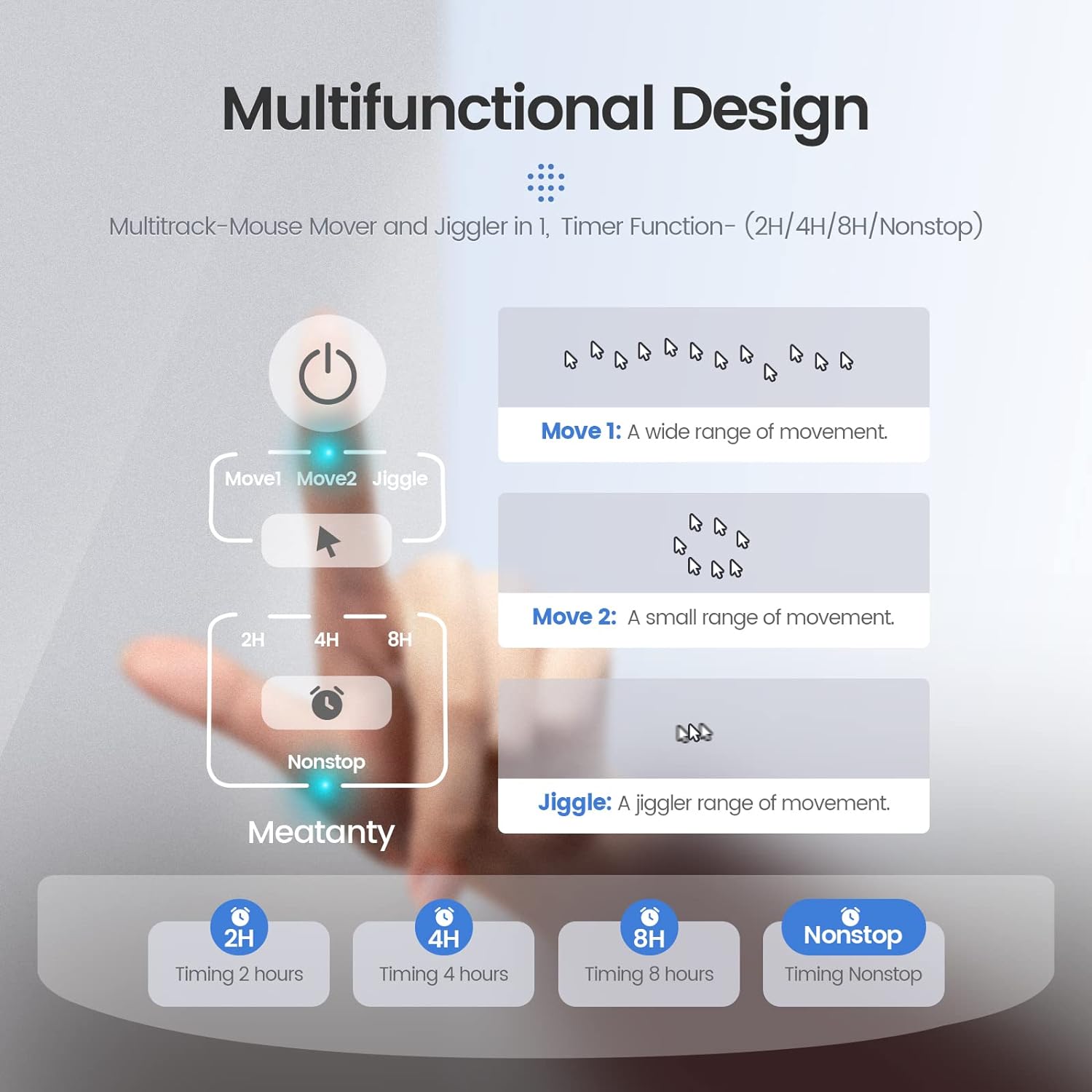 Meatanty 3 in 1 Mouse Jiggler USB Mouse Mover with Timer,Separate Mode Selection and ON/Off Button,Mouse Shaker with Portable Box Support Multi-Track, Driver-Free and Plug＆Play Keeps PC/Laptop Active