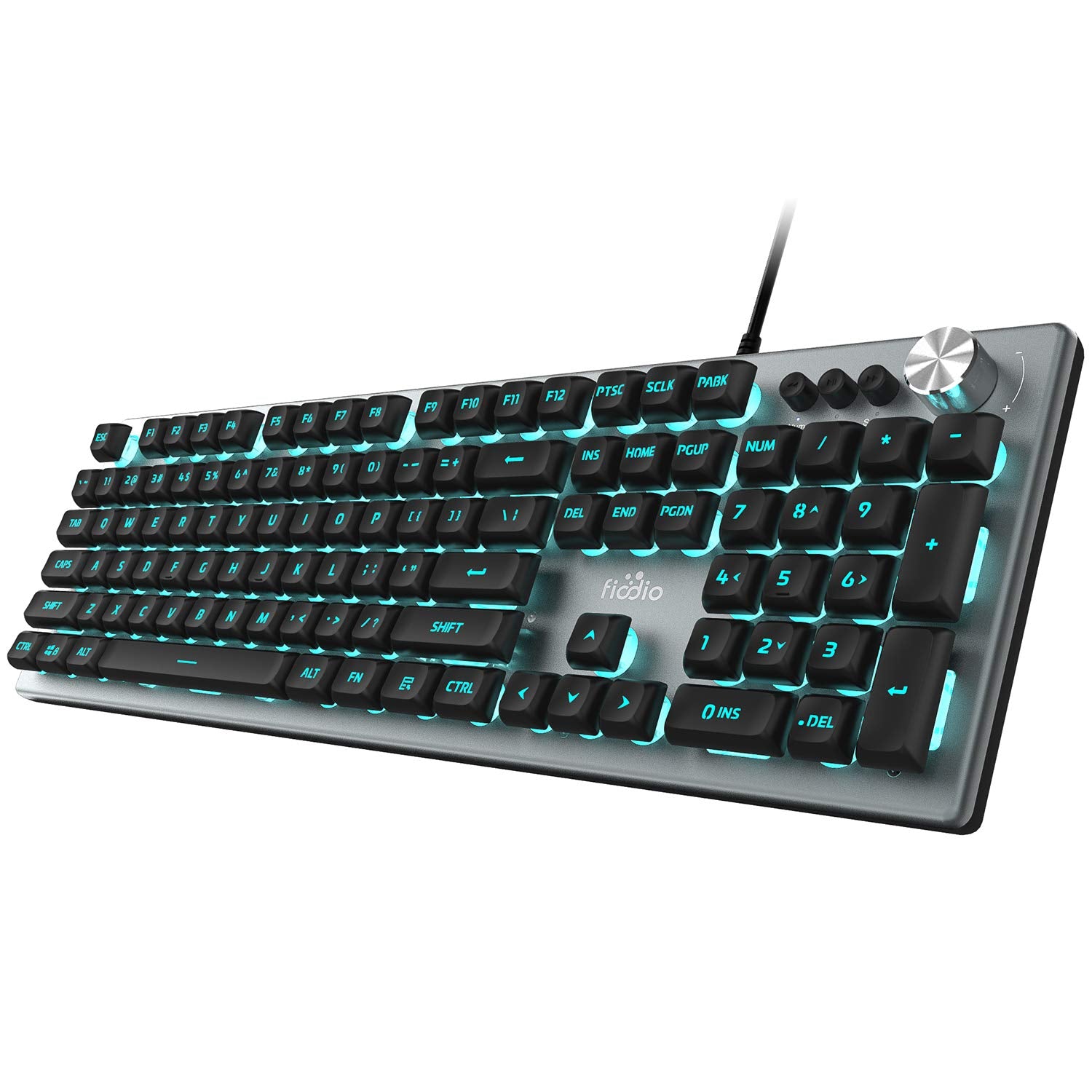 FIODIO Membrane Gaming Keyboard, Wired RGB Rainbow Backlit Keyboard, Ergonomic Standard Keyboard for Desktop, Computer and PC, Silver-Black (FK-2028-US)