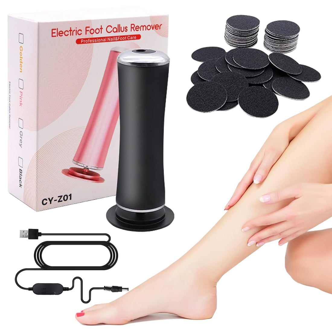 Electric Foot Callus Remover,LXIANGN Electronic Foot File Grinder with Speed Adjustable and 60pcs Replacement Sandpaper Discs,Pedicure Foot File Sander for Men Women Dead Cracked Hard Skin Calluses