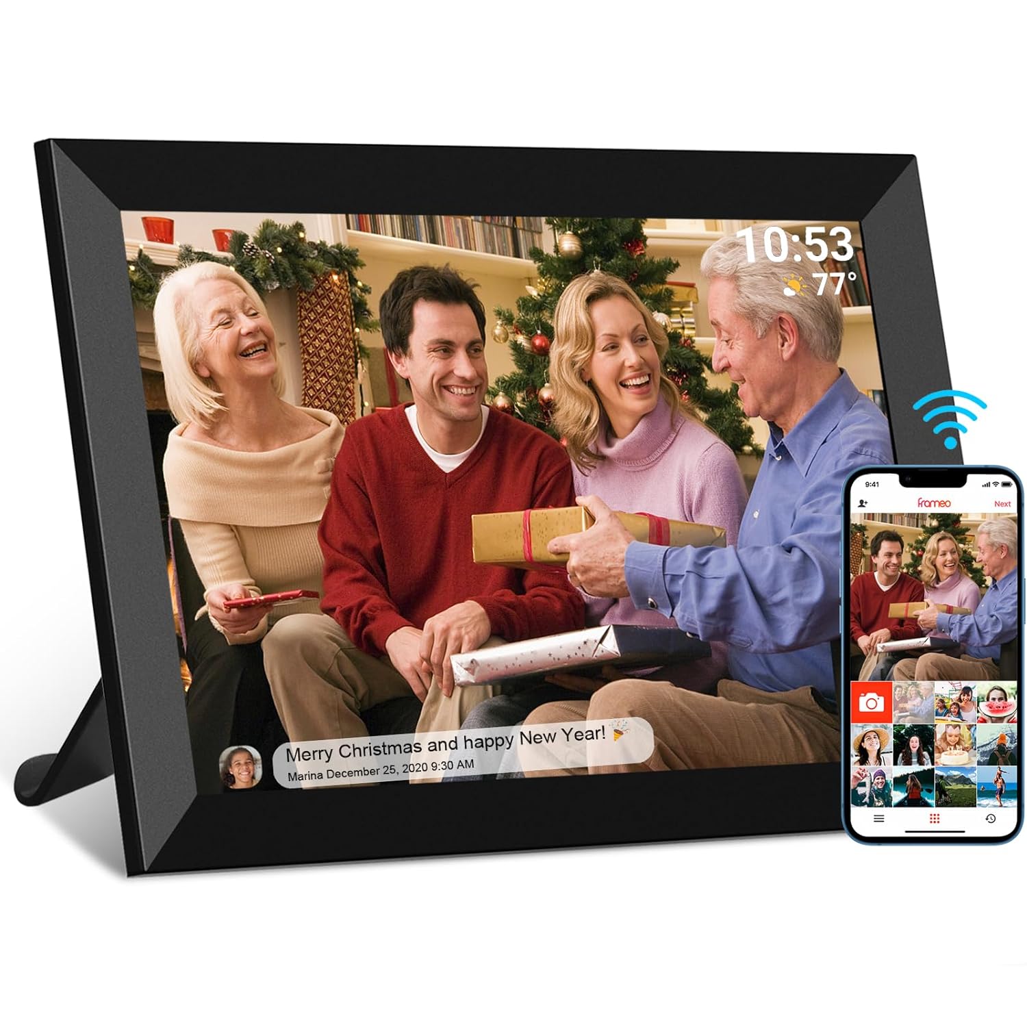 FRAMEO 10.1 inch WiFi Digital Picture Frame 1280x800 HD IPS Touch Screen Smart Cloud Photo Frame with 16GB Memory, Auto-Rotate, Wall Mountable, Easy Setup to Share Photos or Videos via Frameo