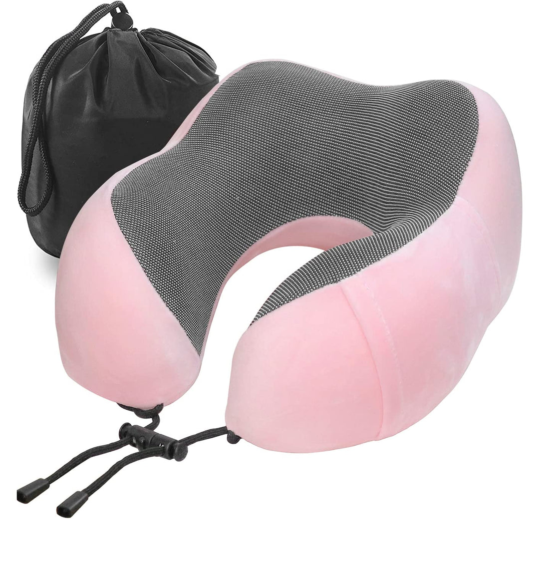 YIRFEIKRER Travel Pillow, Best Memory Foam Neck Pillow and Head Support Soft Pillow with Side Storage Bags, for Sleep Rest, Airplane, Car, Family and Travel Use (Pink)