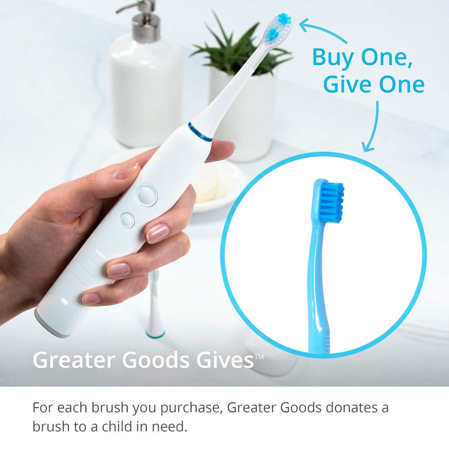 Sonic Electric Toothbrush by GreaterGoods, Home Oral Care Kit Includes Rechargeable Battery, Charger, Holder, & Replacement Heads