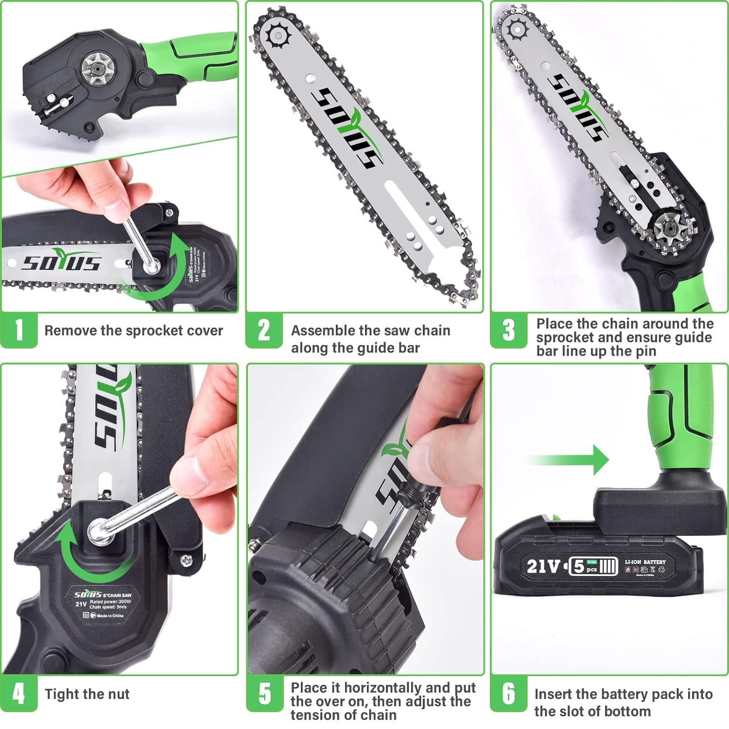 SOYUS Mini Chainsaw 6-Inch Cordless with 20V 2.0Ah Battery and Charger for Tree Trimming Branch Wood Cutting