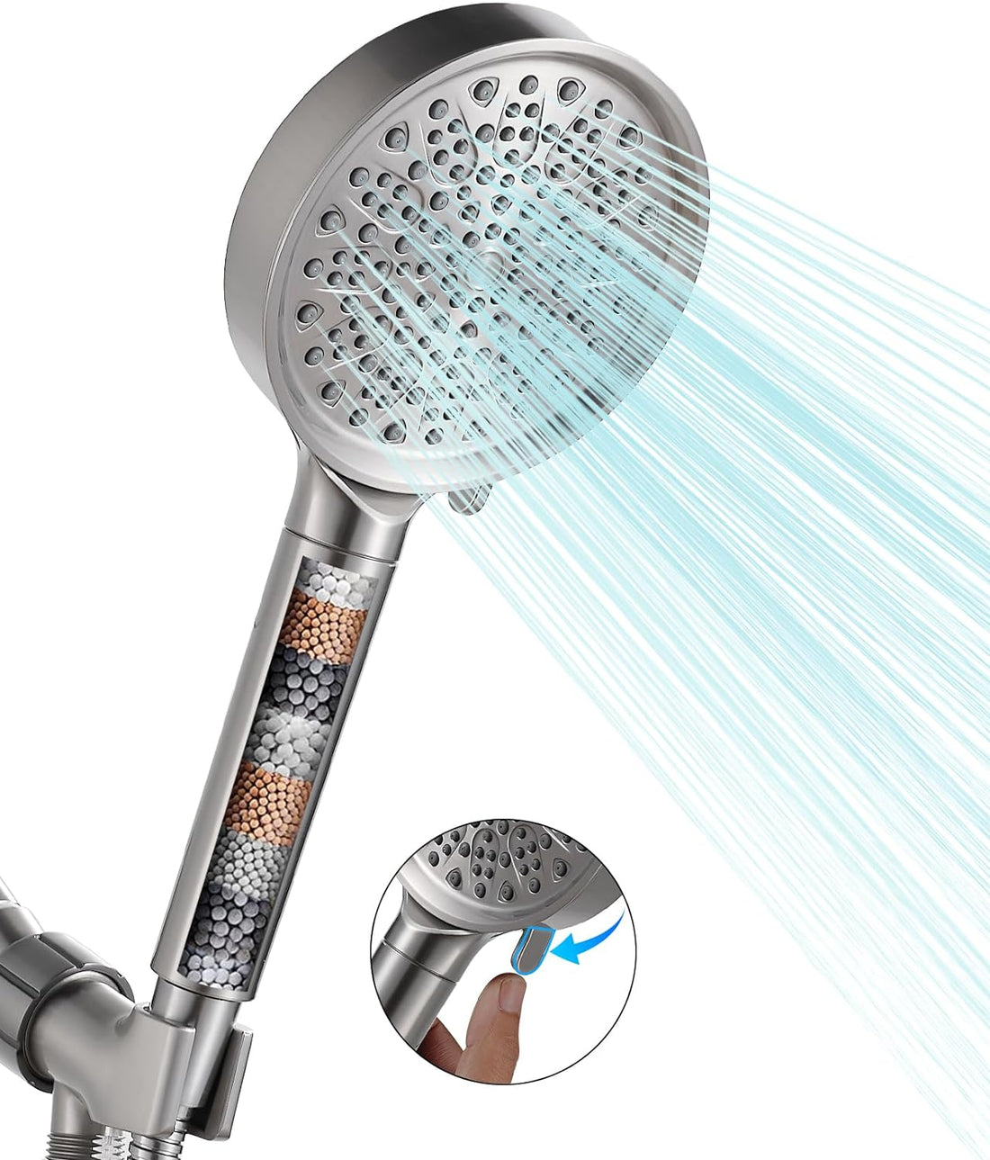 Cobbe Filtered Shower Head with Handheld, 6 Spray Modes, Water Softener Filters - Remove Chlorine, Reduce Dry Skin - Brushed Nickel