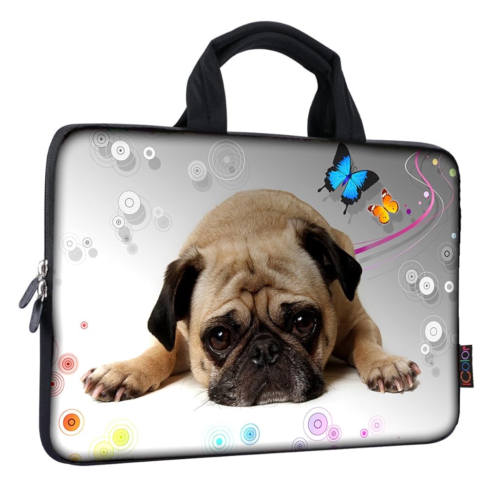 iColor 9.7" 10" 10.1" 10.2" inch Neoprene Tablet Bag Carring Case Sleeve Cover with Handle for 9.7 to 10.2 Inch Laptops/Notebook/ebooks/Kids Tablet/Apple ipad Pug Sleep ICB10-02