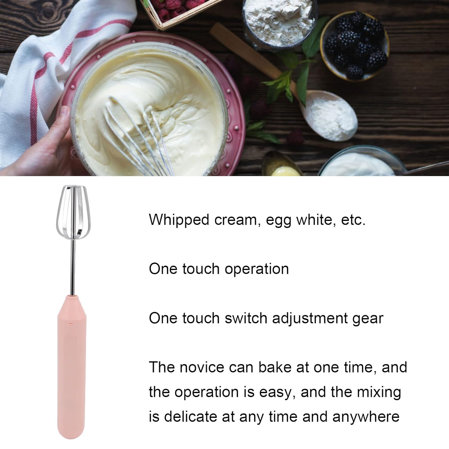 Handheld Milk Frother, Portable Hand Mixer Electric Battery Powered, Egg Beater Coffee Frother Handheld Milkshake Blender Foamer Kitchen Tool(Pink)