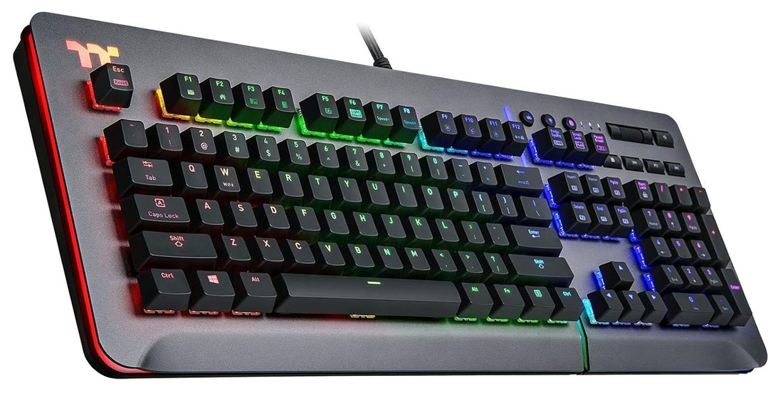 Thermaltake USB-A Level 20 RGB Titanium Aluminum Gaming Keyboard with Cherry MX Blue Switches, 16.8 Million Color RGB, Voice Control - Razer Chroma Sync Compatible - KB-Lvt-Blsrus-01
