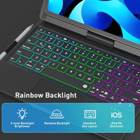 iPad Keyboard Case with Touchpad for iPad Air 4 10.9 inch 2020, iPad Pro 11 inch 2nd 2020 & 1st 2018, Rainbow Backlights, 360 Screen Rotate, with Pencil Holder - Black
