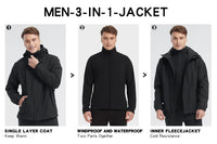 CAMELSPORTS Men's Mountain Ski Jacket 3 in 1 Waterproof Winter Jacket Warm Snow Jacket Hooded Rain Coat Windproof Winter Coat