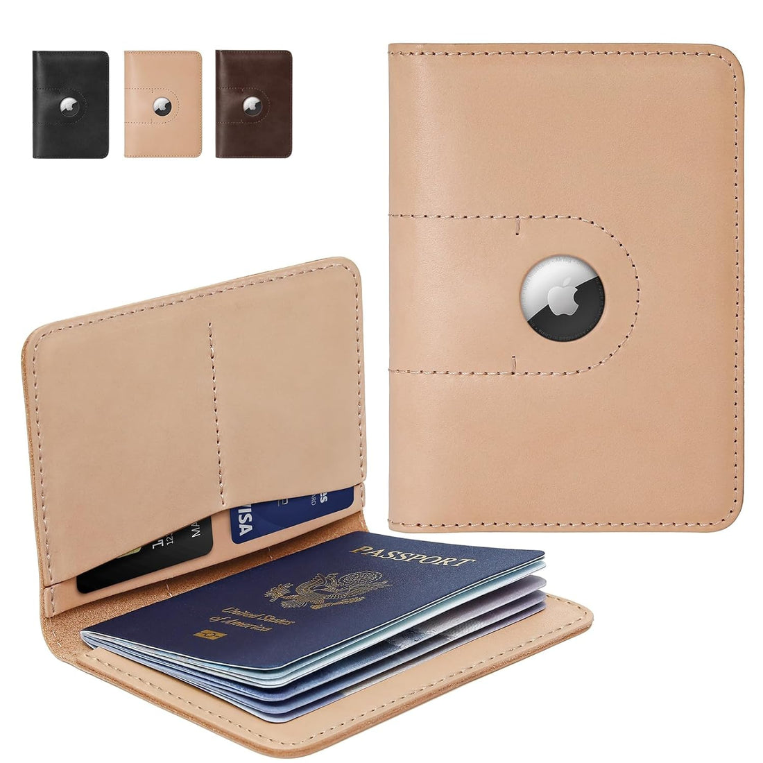 Genuine Leather Passport Holder Wallet Cover Case for Men, Beige, Passport Holder