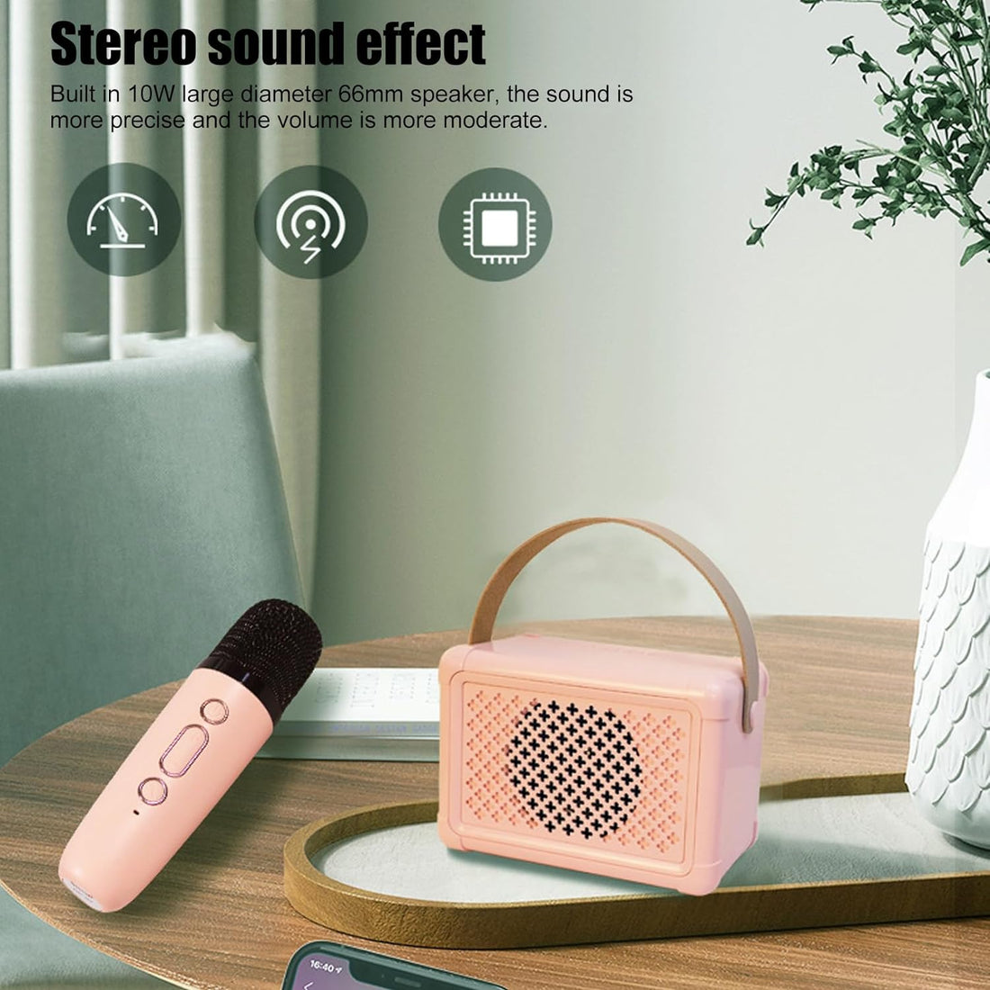 Karaoke Machine for Kids, Portable Wireless Bluetooth Karaoke Speakers with 2 Wireless Microphones, 6 Sound Effects, Bluetooth Compatible, (Pink)