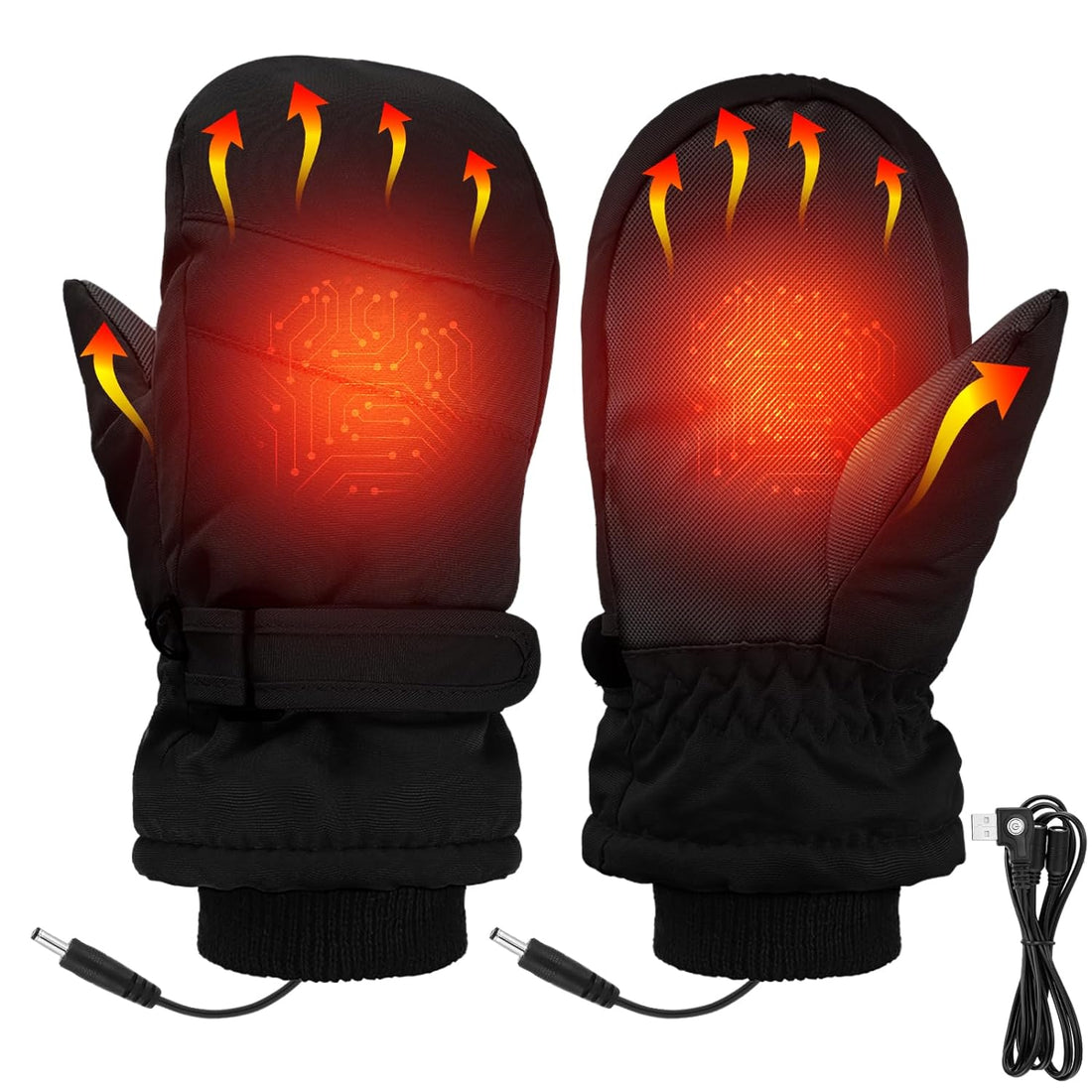 Funtery Black USB Heated Mittens Gloves Electric Heated Winter Snow Gloves for Kids Waterproof Warming Gloves Heated Ski Warm Winter Gloves for Skiing Skating Snowboarding Camping Hiking(5-8 Years)