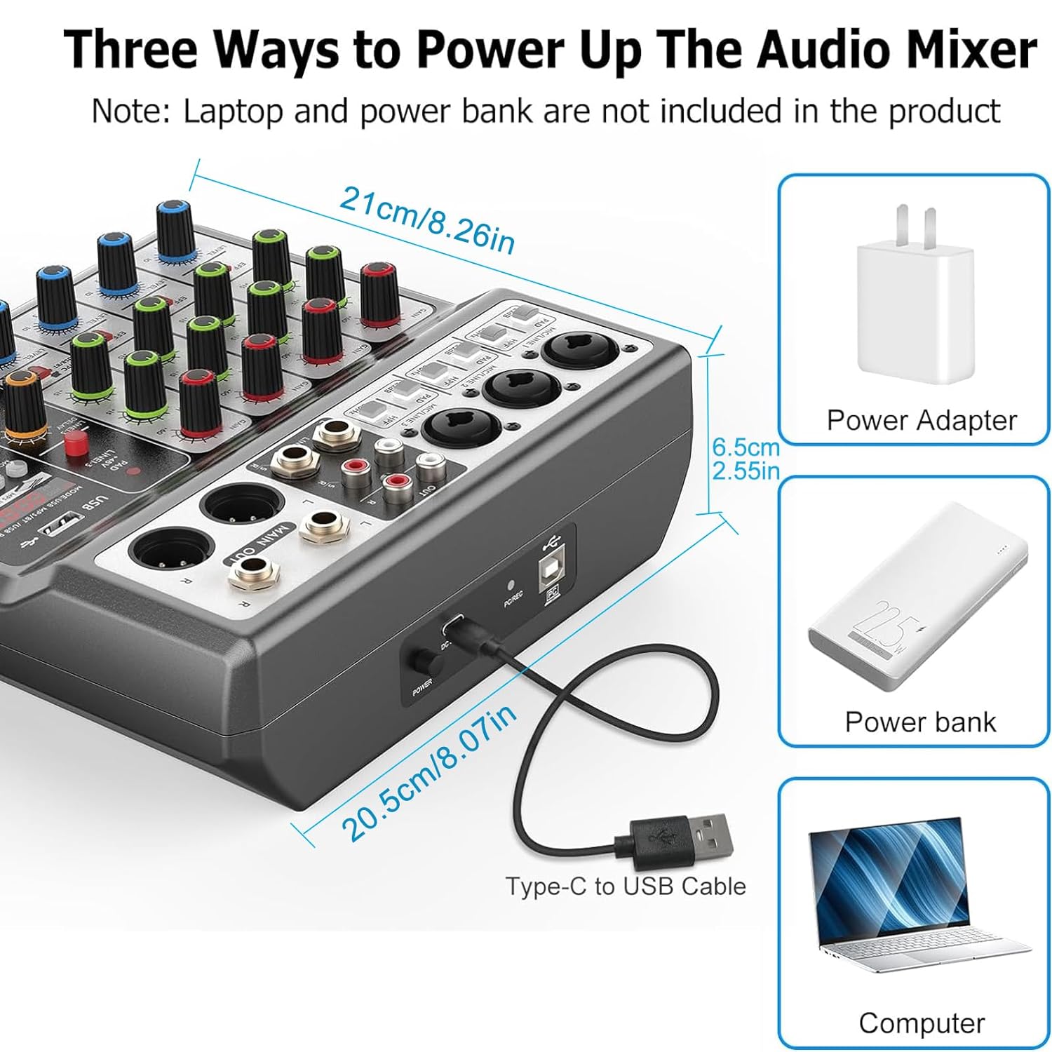 Aveek Professional Audio Mixer, Sound Board Mixing Console with 5 Channel Digital USB Bluetooth Reverb Delay Effect, Input 48V Phantom Power Stereo DJ Mixers for Recording, Live Streaming, Podcasting