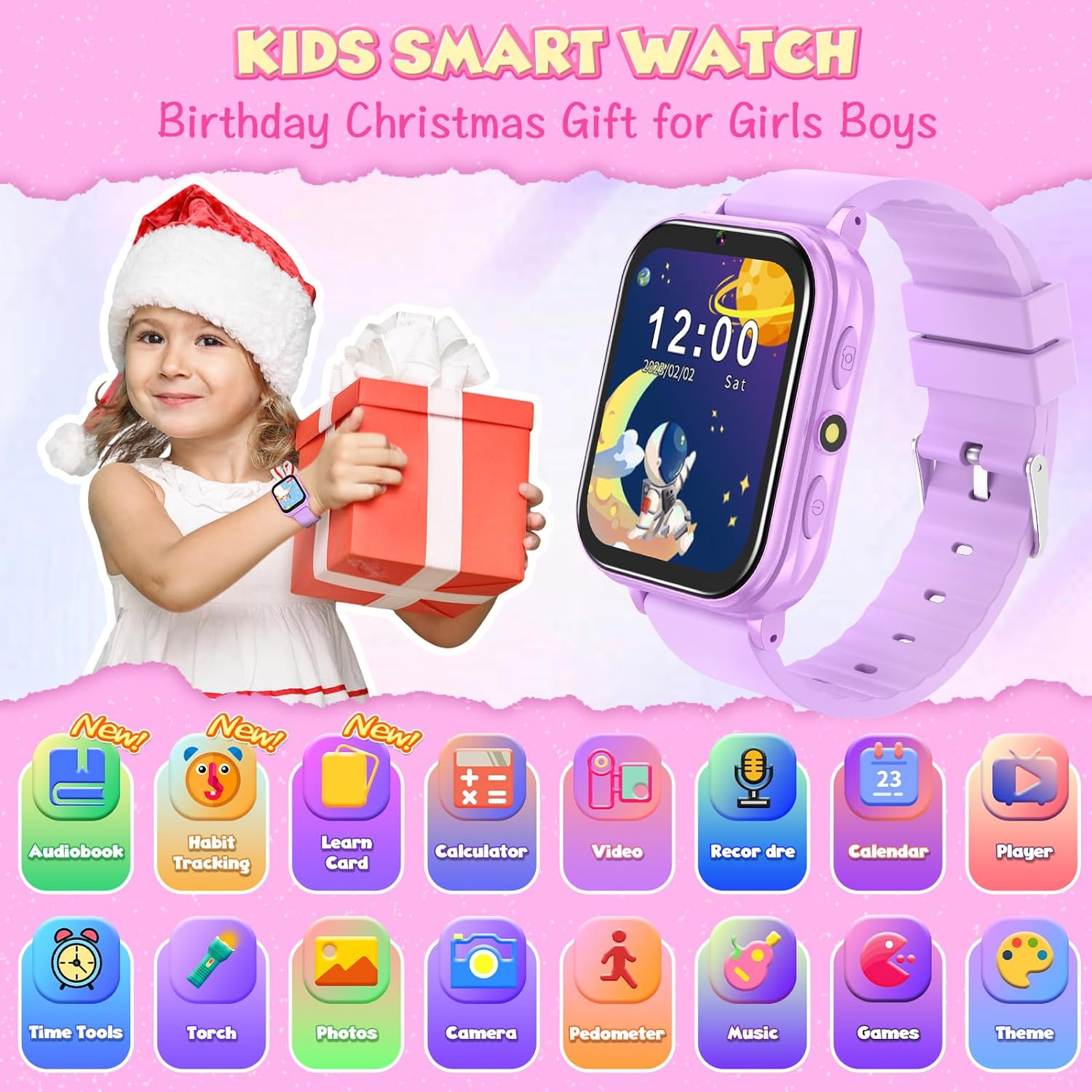 Hepoasky Kids Smart Watches Girls Boys Toys Gift for Girls Boys Toys for 4 5 6 7 8 9 10 11 12 Year Old Girls Birthday Gift Purple