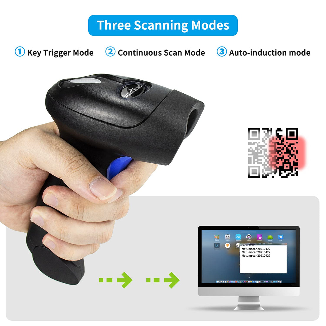 Handheld USB QR Barcode Scanner, NetumScan Wired Automatic 1D 2D Image Bar Code Reader with Adjustable Stand for Store, Supermarket, Warehouse
