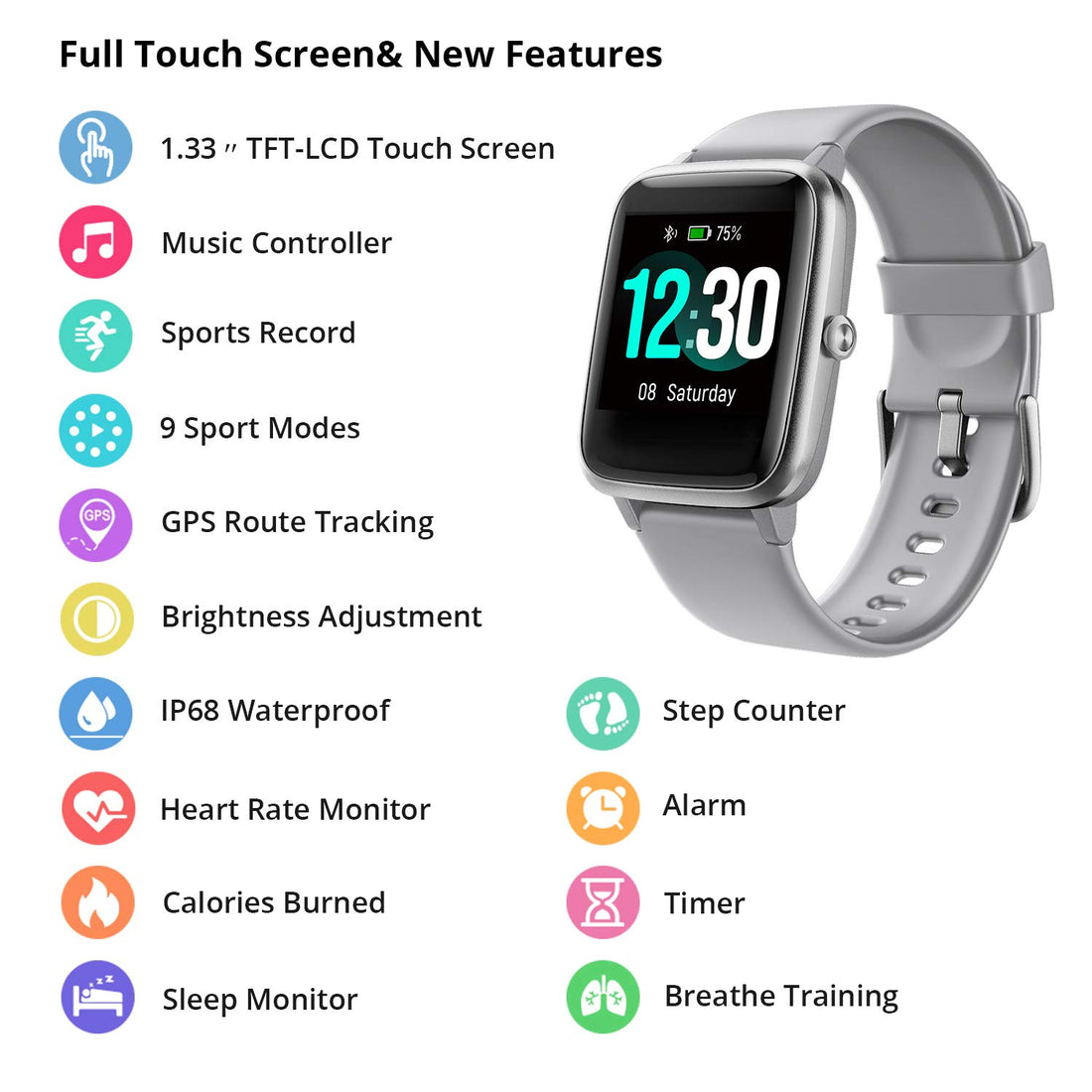 Fitpolo Smart Watch for Android Phones and iOS Phones IP68 Swimming Waterproof Smartwatch Fitness Tracker Fitness Watch Heart Rate Monitor Smart Watches for Men Women (Gray)