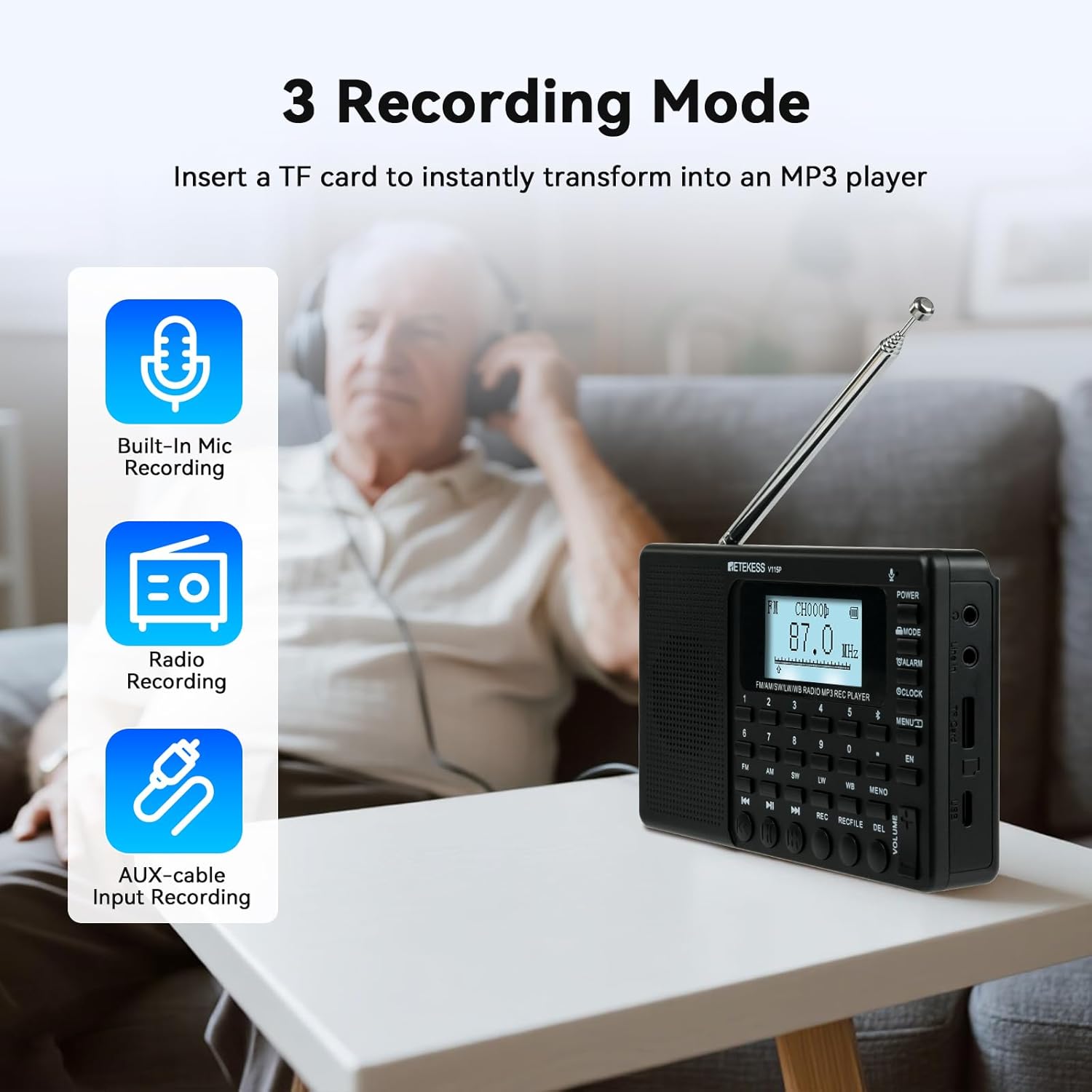 Retekess V115P Portable Shortwave Radio – Close-up Detail
