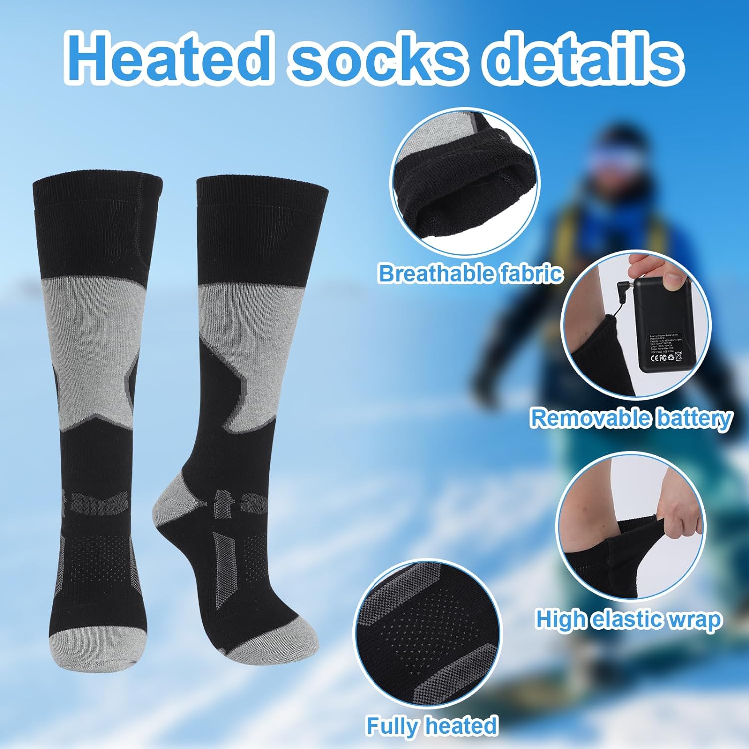 Didaey 2 Pairs Heated Socks for Men Women Electric Battery Rechargeable Heating Socks Heat Insulate Winter Socks Thick Warm Socks for Cycling Hiking amping Fishing Walking