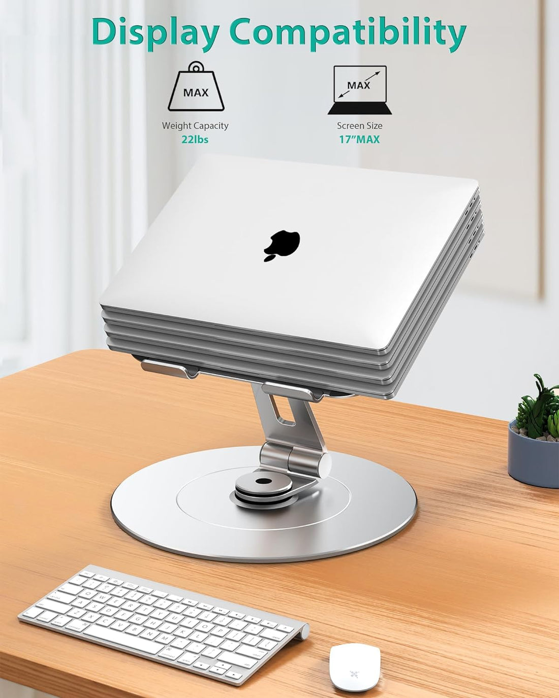 NTMY 360 Rotating Laptop Stand for Desk with Phone Holder, Aluminum Sturdy Adjustable Foldable Computer Stand Fits All MacBook Laptops Tablets 10-17"
