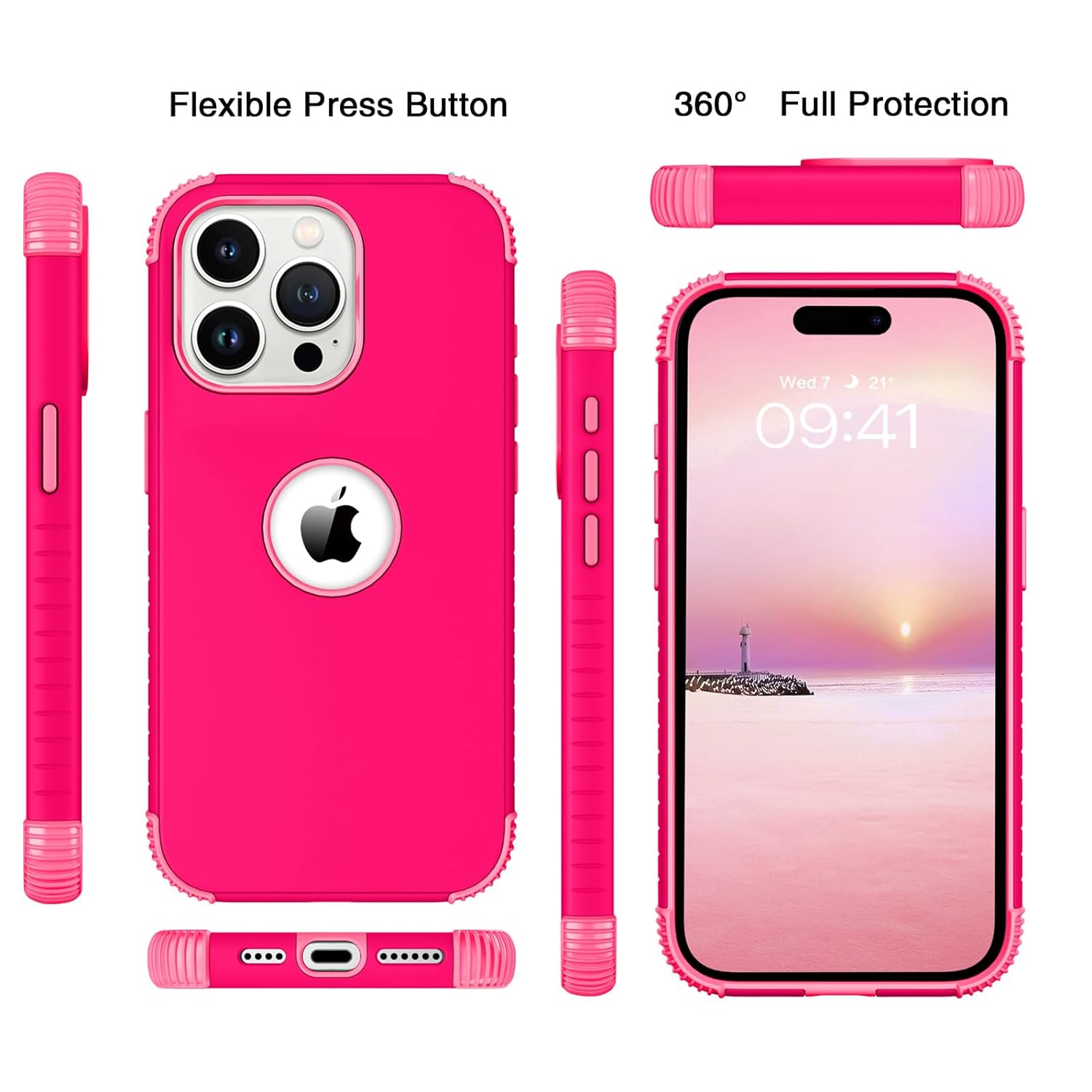 BENTOBEN for iPhone 15 Pro Max Case, Heavy Duty 2 in 1 Full Body Rugged Shockproof Protection Hybrid Hard PC Bumper Drop Protective Girls Women Men Covers for iPhone 15 Pro Max 6.7" 2023, Hot Pink