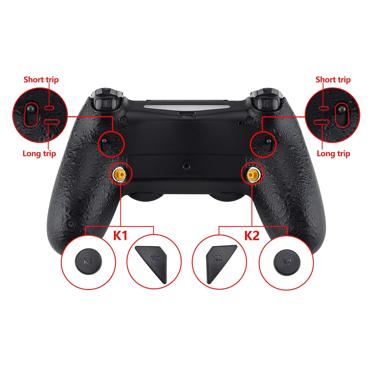 eXtremeRate Textured Black Dawn 2.0 FlashShot Trigger Stop Remap Kit for PS4 CUH-ZCT2 Controller, Upgrade Board & Redesigned Back Shell & Back Buttons & Trigger Lock for PS4 Controller JDM 040/050/055