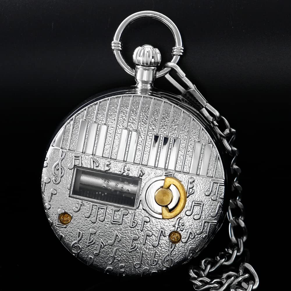 Alwesam Pocket Watch Music Box Hand Crank Playing Music Watch Chain Unique Xmas Birthday Graduation Gifts