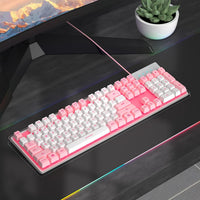 Gaming Keyboard, 7 Colors Backlit Wired Gaming Keyboard with Clear Housing and Double-Shot Keycaps, MageGee K1 Waterproof Ergonomic 104 Keys Light Up Keyboard for PC Desktop Laptop, Pink & White