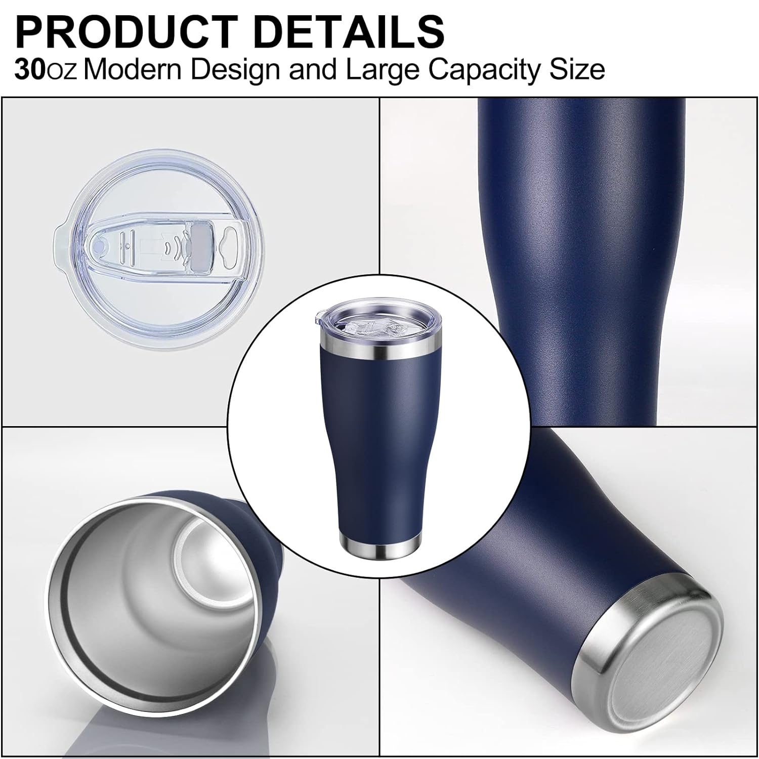 DOMICARE 30 oz Tumbler with Lid and Staw, Stainless Steel Tumblers Bulk, Insulated Vacuum Double Wall Coffee Travel Mug, Powder Coated Tumbler, Navy 4 Pack
