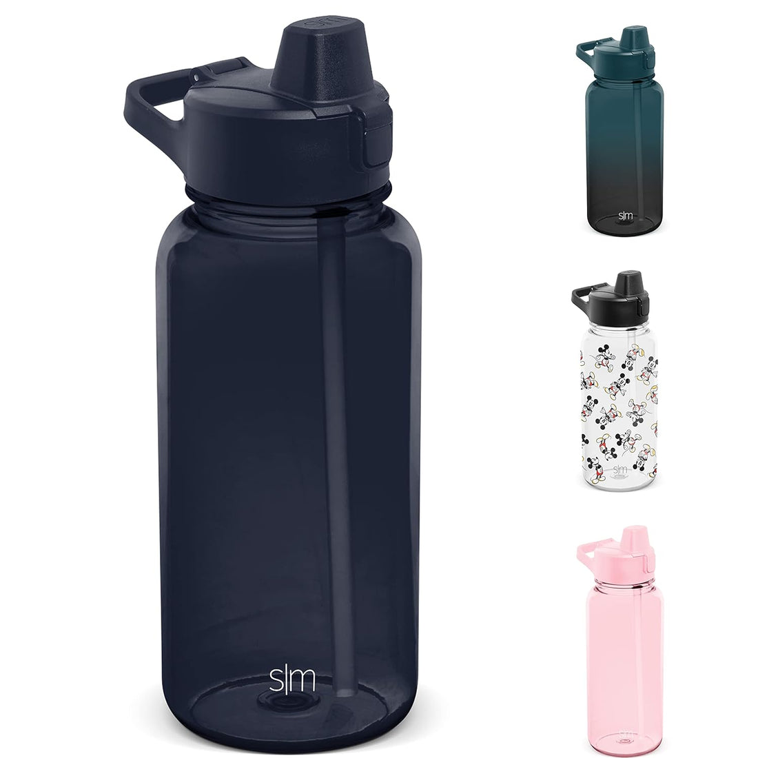 Simple Modern Plastic Water Bottle with Silicone Straw Lid with Leak-Proof Push-Button Flip Lid Cover and Handle BPA-Free Clear Tritan with Ounce Markers, Deep Ocean, 32oz