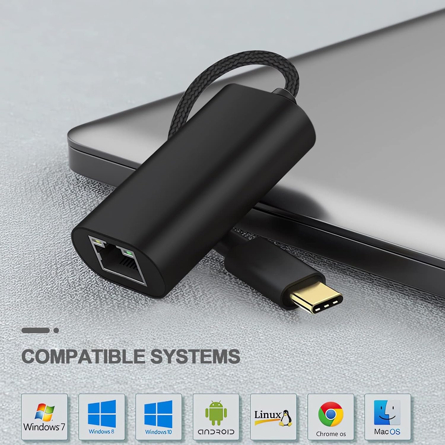 Henrety USB-C to Gigabit Ethernet Adapter for Laptops, PC, and Nintendo Switch - Compatible with Windows, macOS, Linux, and More - Compact and Portable Design - Black