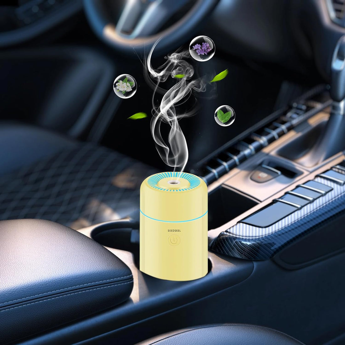 SEEDSEEL Car Diffuser,USB Small Cool Mist Aromatherapy Essential Oil Car Humidifier,7-LED Color Changing, Suitable for Car, Office,Home, Room.（Yellow）