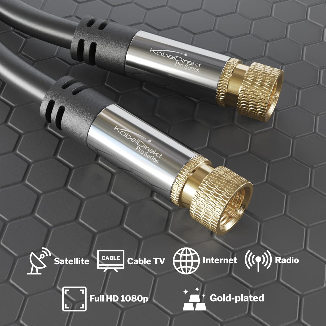 KabelDirekt Digital Coaxial Audio Video Cable (20ft) Satellite Cable Connectors - Coax Male F Connector Pin - Coax Cables for Satellite Television - PRO Series
