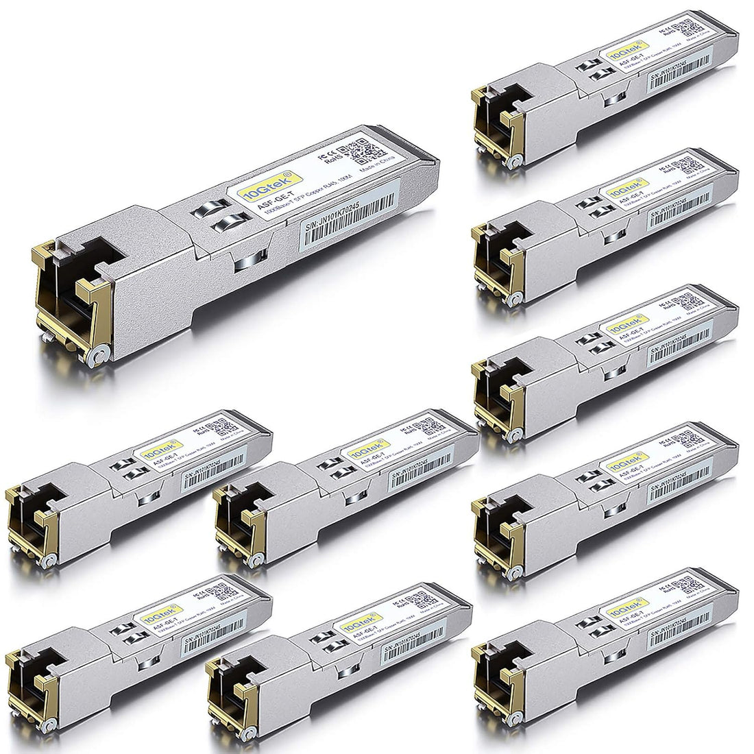 10Gtek for Cisco Compatible GLC-T, Gigabit RJ45 Copper SFP, 1000Base-T Transceiver Module, Pack of 10