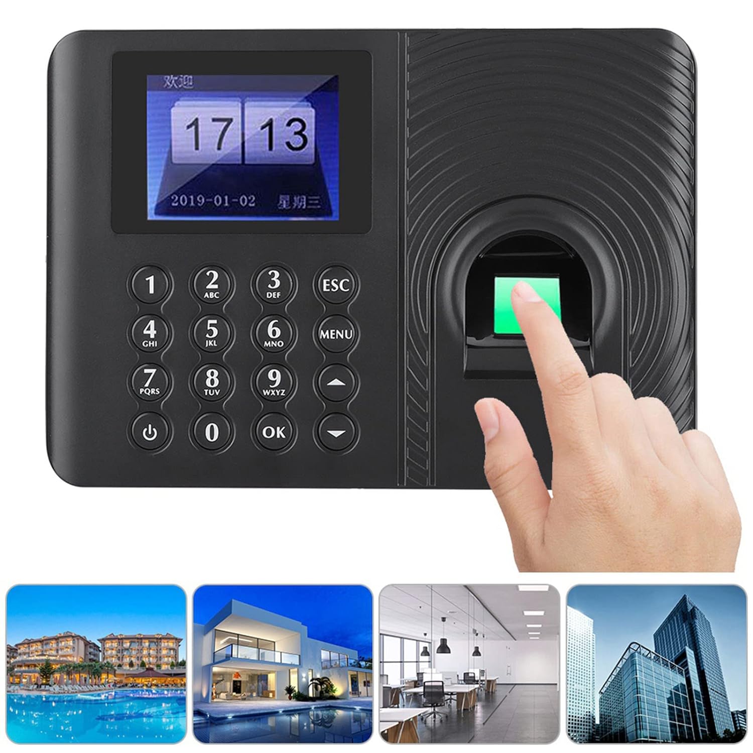 Biometric Fingerprint Password Time Attendance Machine, Employee Checking in Recorder Recognition Device Access Control 2 4In High Definition Color LCD Screen Attendance Controller (1)