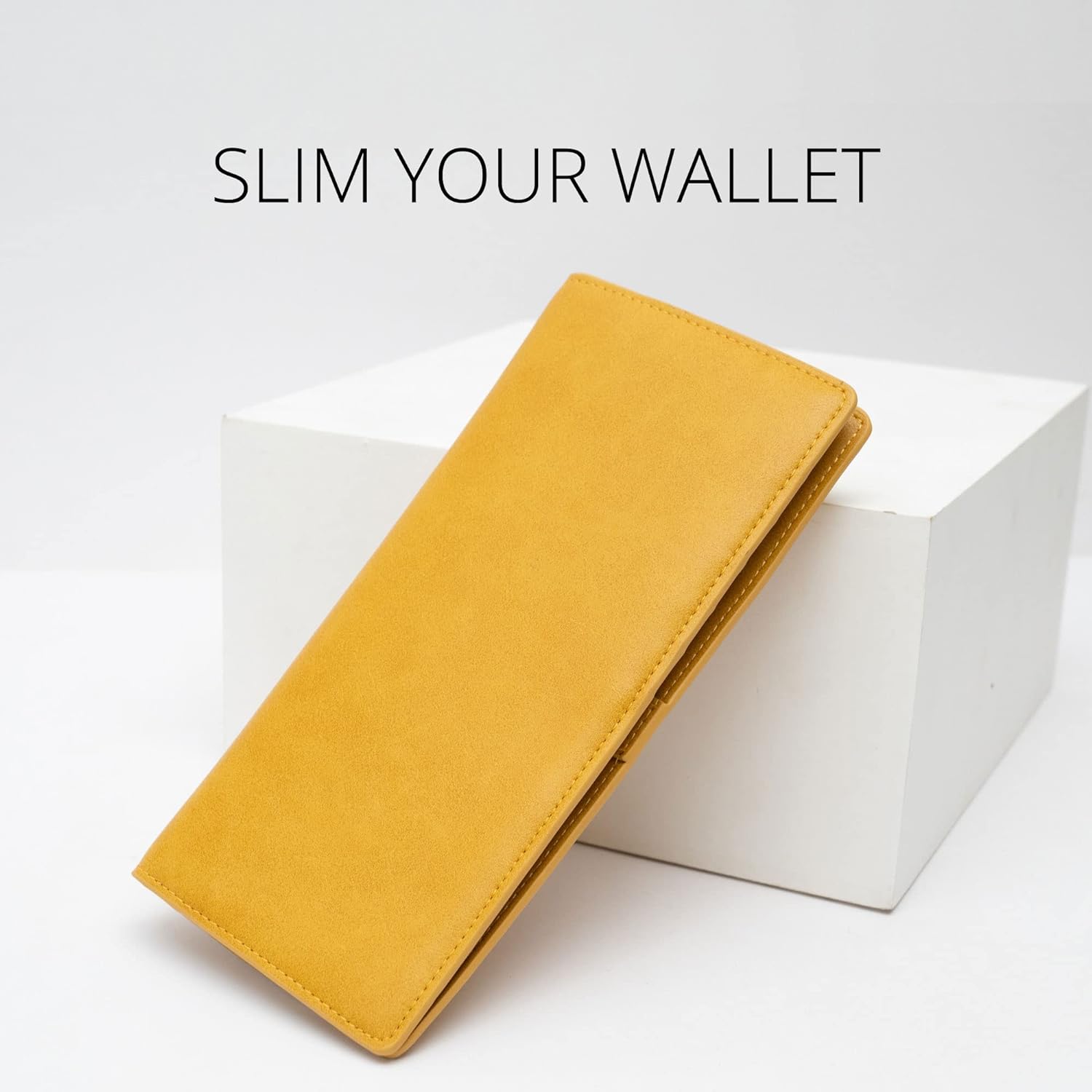 Alldaily Ultra Slim Thin Leather Women Wallet RFID Blocking Credit Card Holder Bifold Long Ladies Billfold, Yellow