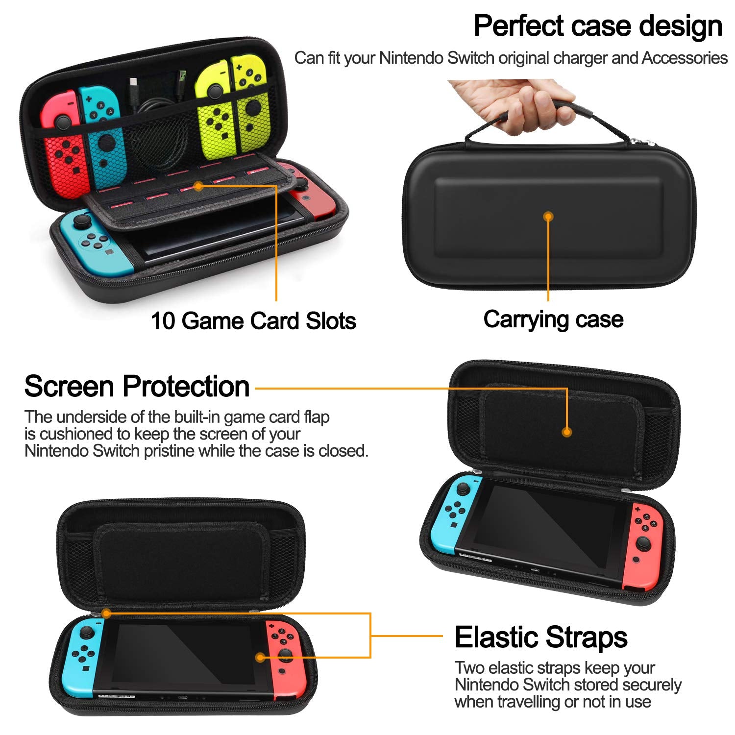 Switch Accessories Bundle for Nintendo Switch, Kit with Carrying Case, Screen Protector,Charging Dock,Compact Playstand,Protective Case,Game Case,Joystick Cap,Grip and Steering Wheel (18-in-1)