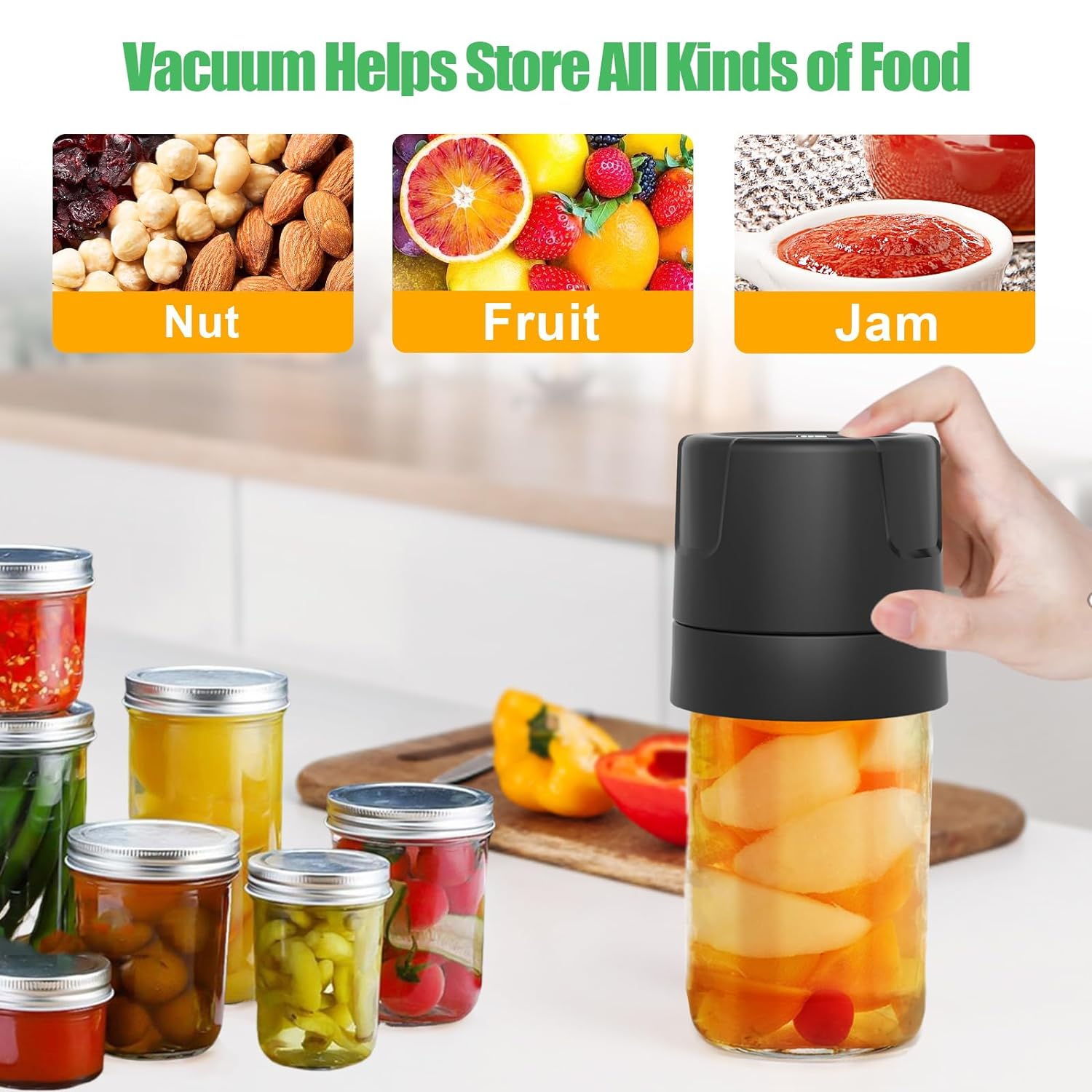 Electric Mason Jar Vacuum Sealer - Vacuum Sealer for Jars, Electric Vacuum Sealer for Mason Jars, Canning Jar Sealer with Regular and Wide Mouth Mason Jars Lids