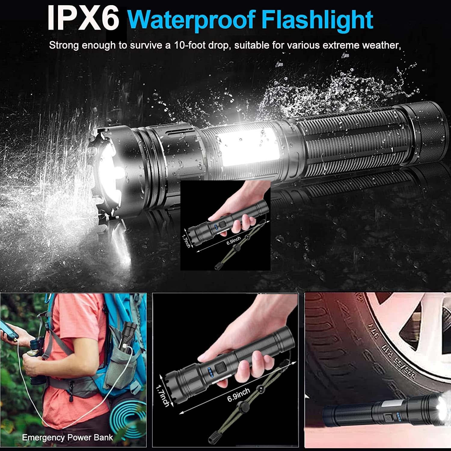 LED Flashlights Rechargeable XHP50.2 High Lumen, Magnetic LED Flashlight with COB Work Light, 3500 Lumen Super Bright LED Tactical Flashlight, Waterproof, Zoomable, 7 Modes Best Flashlight for Camping
