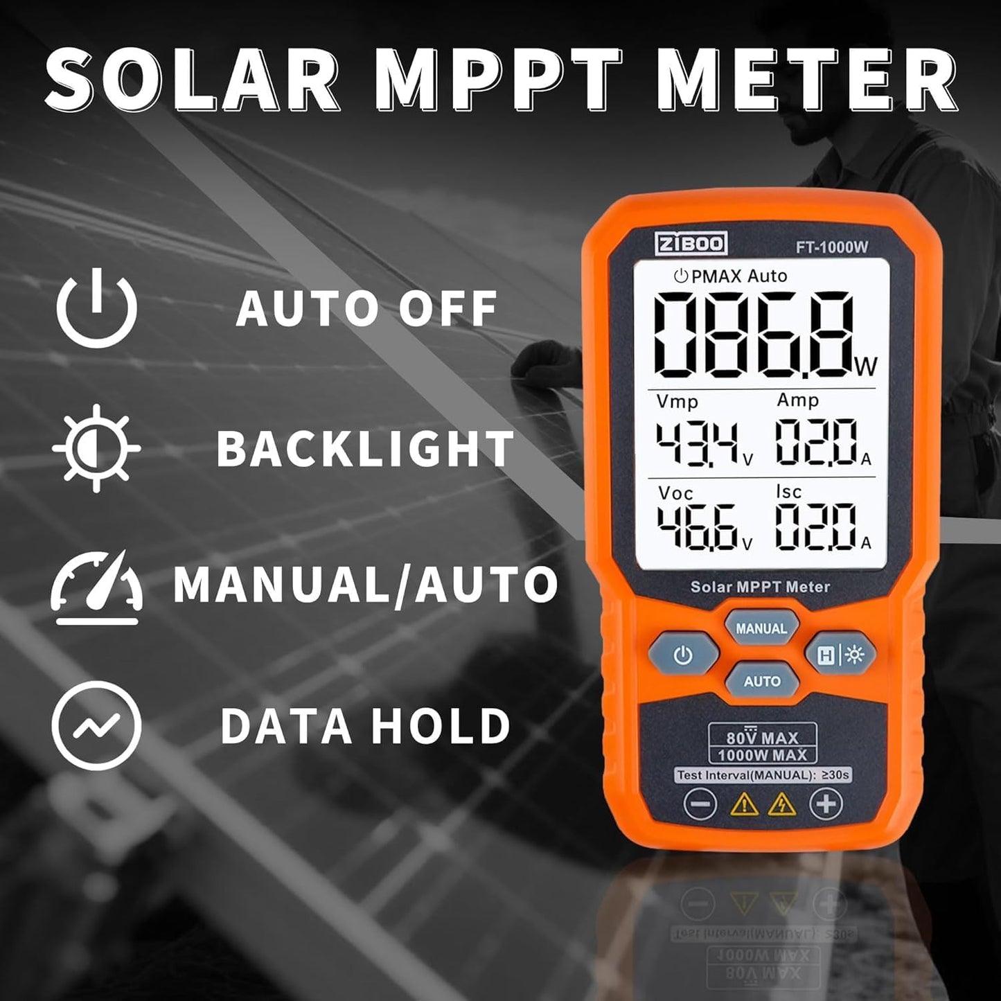 ZIBOO FT-1000W Solar Panel Tester MPPT Meter – In Use