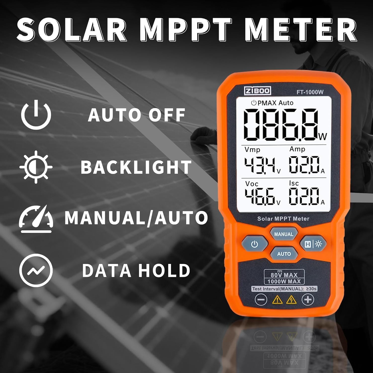 ZIBOO FT-1000W Solar Panel Tester MPPT Meter – In Use