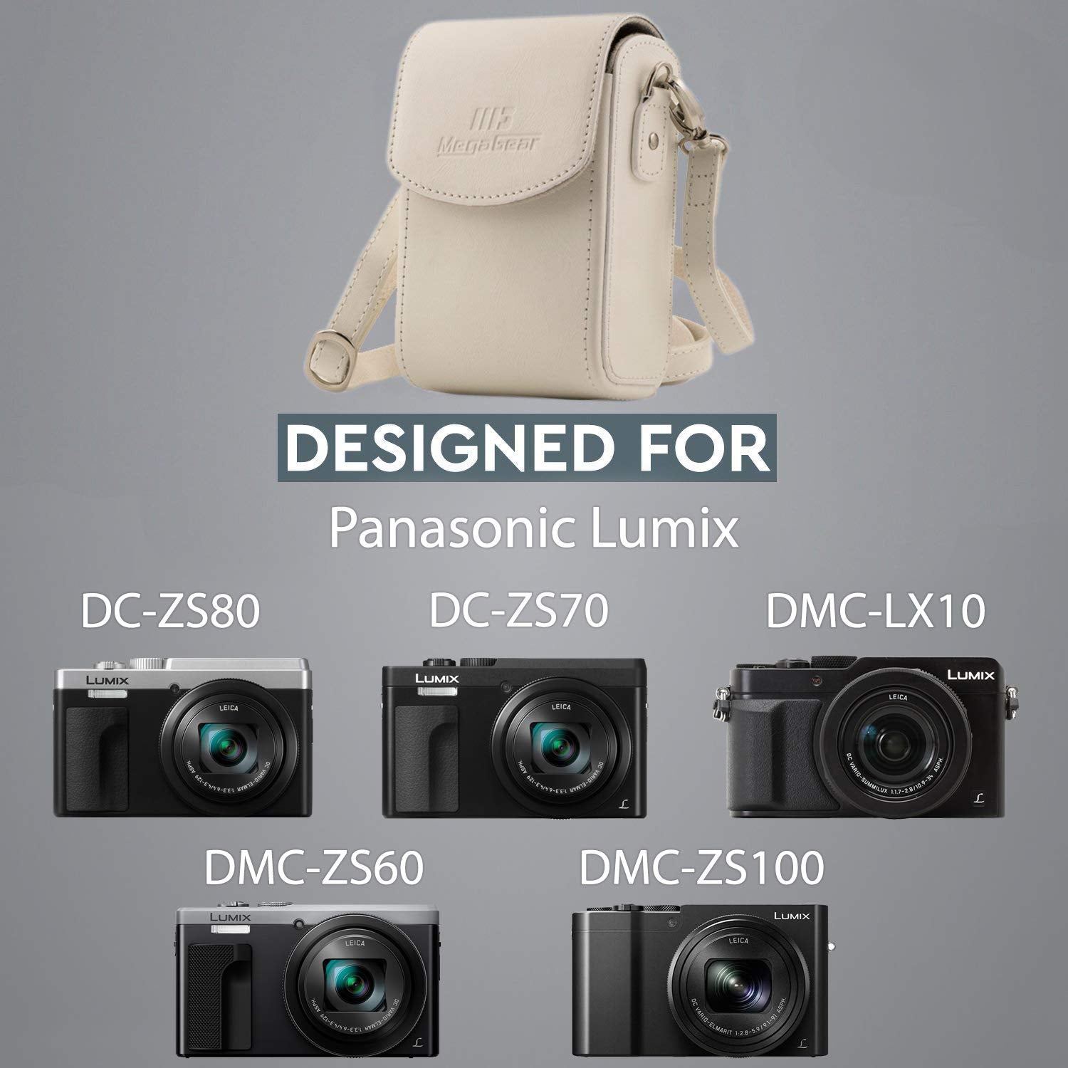 MegaGear Protective Leather Camera Case, Bag for Panasonic Lumix DMC-LX10K, Lumix DC-ZS70, Lumix DC-TZ90, DMC-ZS60, DMC-ZS100, DMC-TZ80, TZ100, TZ101