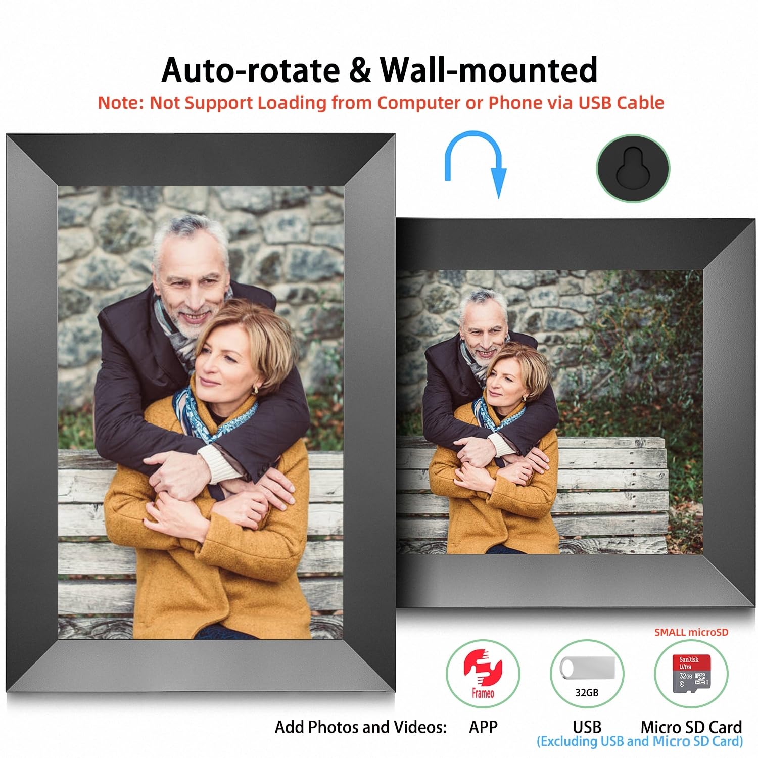 Dhwazz 10.1 Inch WiFi Digital Picture Frame, 16GB HD Black Smart Photo Frames with IPS Touch Screen, Free to Share Moments via Frameo APP, Support USB, Micro SD Card, Video and Slideshow