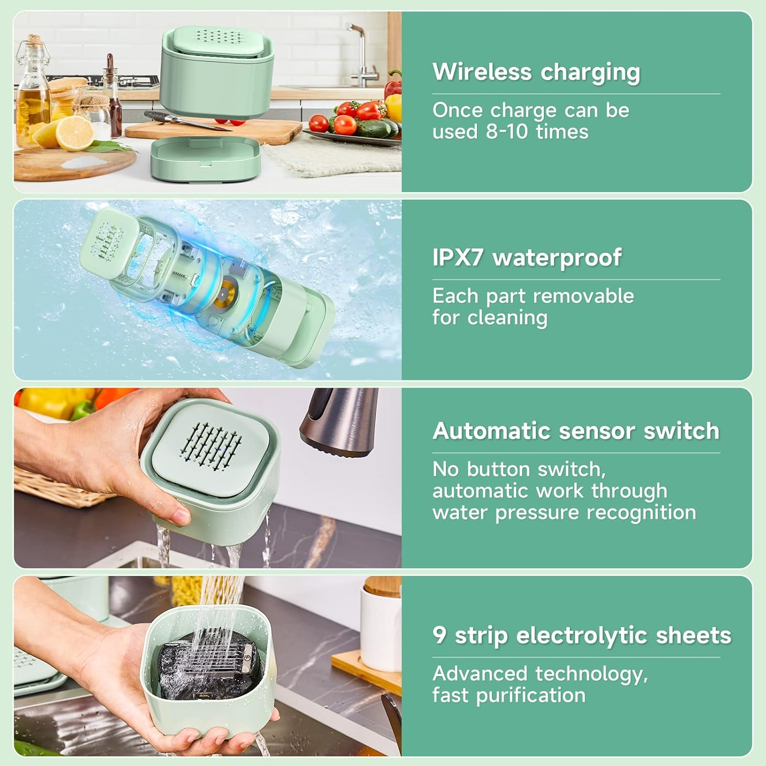 Fruit and Vegetable Washing Machine, Fruit Cleaner Device for Deeply Cleans Fresh Produce, IPX7 Waterproof Wireless Fruit and Vegetable Purifier, OH-Ion Purification Technology Detachable Cleaning