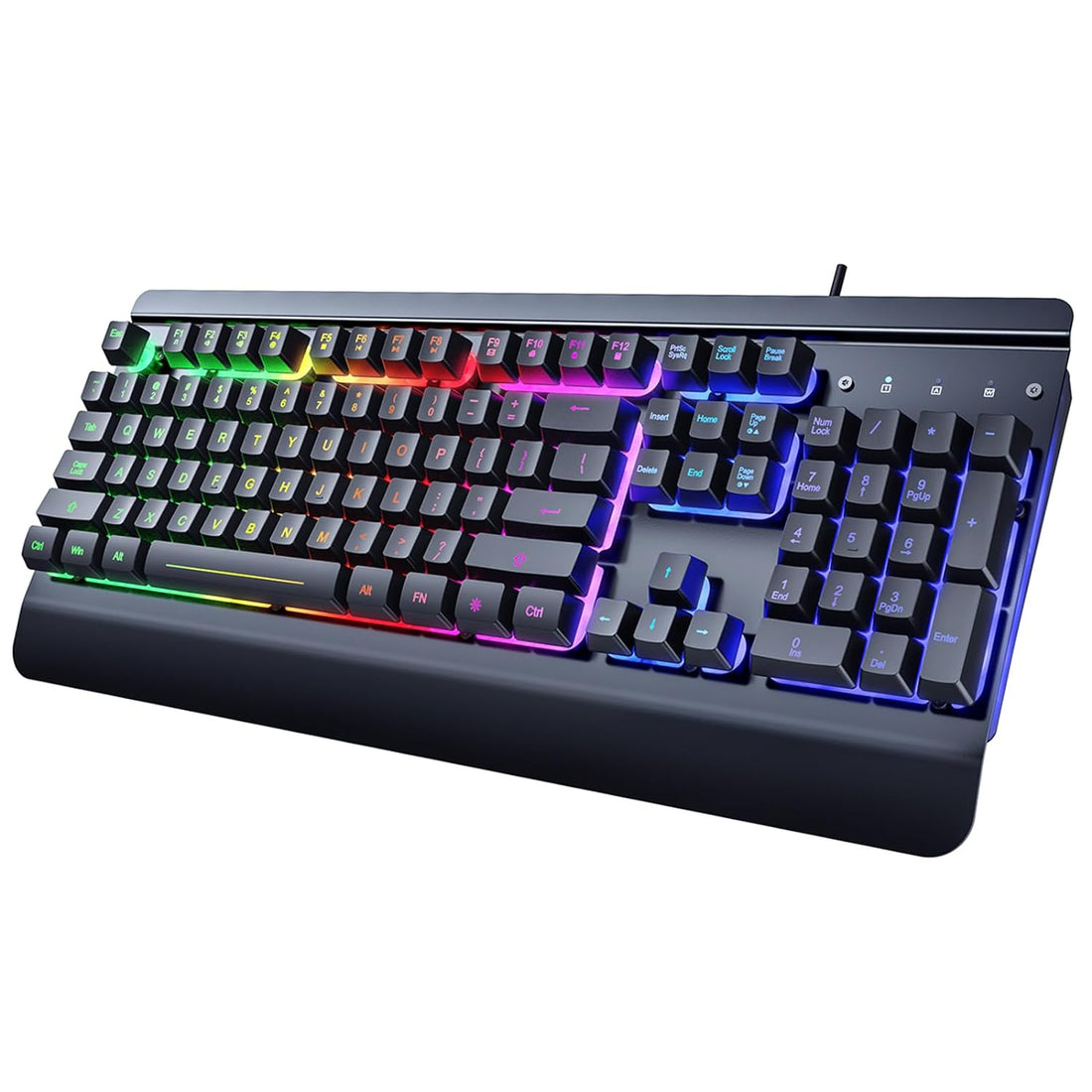 Gaming Keyboard, 104 Keys All-Metal Panel, Dacoity Rainbow LED Backlight Quiet Keyboard, Wrist Rest, Waterproof Light-Up USB Wired Keyboard for Office PC, Mac Xbox