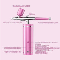 Airbrush Kit with Compressor, Rechargeable Handheld Cordless Air Brush, Portable Cordless Auto Airbrush Gun Kit, Airbrush Gun Kit, for Tattoo, Nail Art, Makeup, Model Painting (PINK)