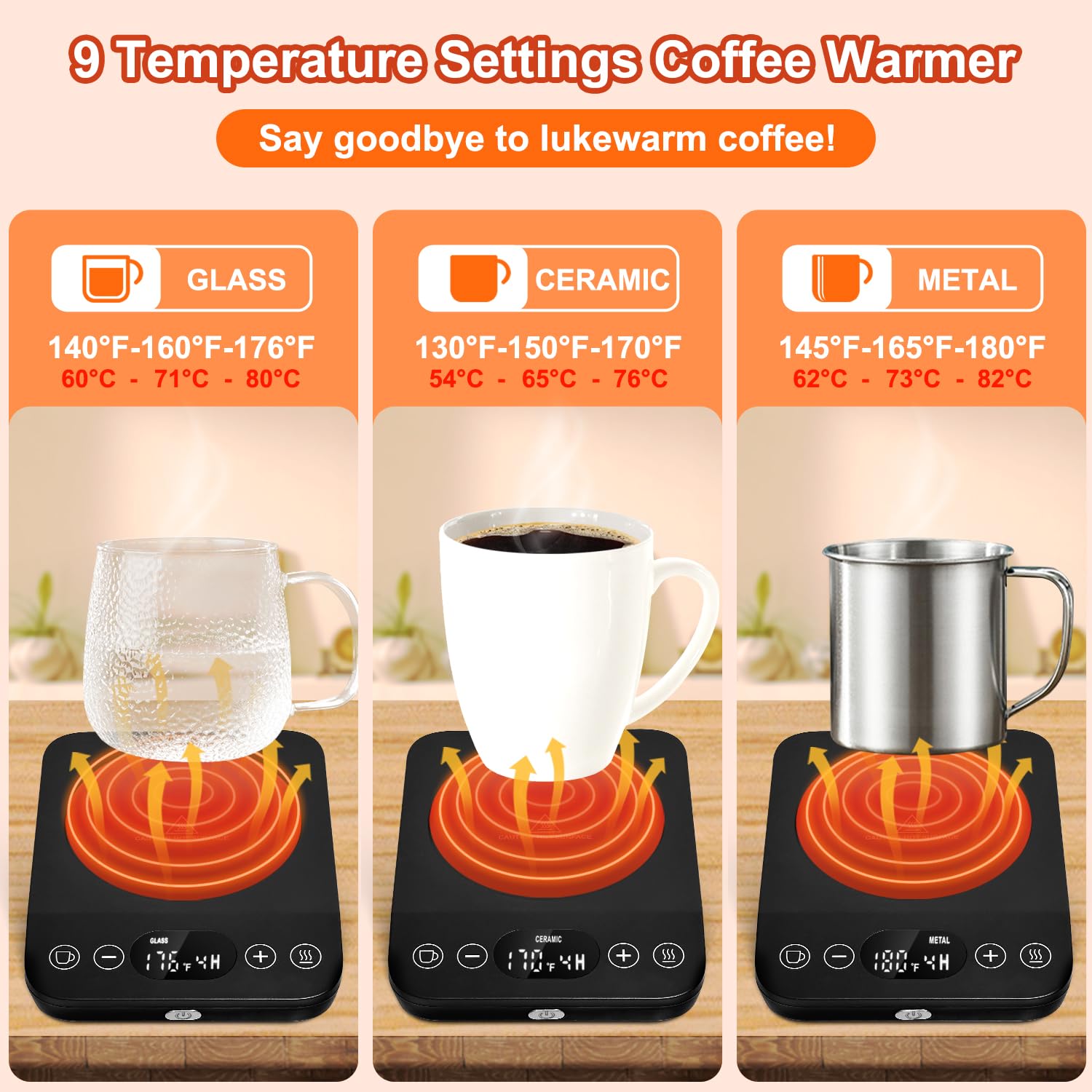 CEROBEAR Coffee Mug Warmer, Auto On/Off Upgrade Gravity-Induction Mug Warmer for Desk with 9 Temperature Settings, 1-9 Timer Smart Candle Cup Warmer for Home Office-Black
